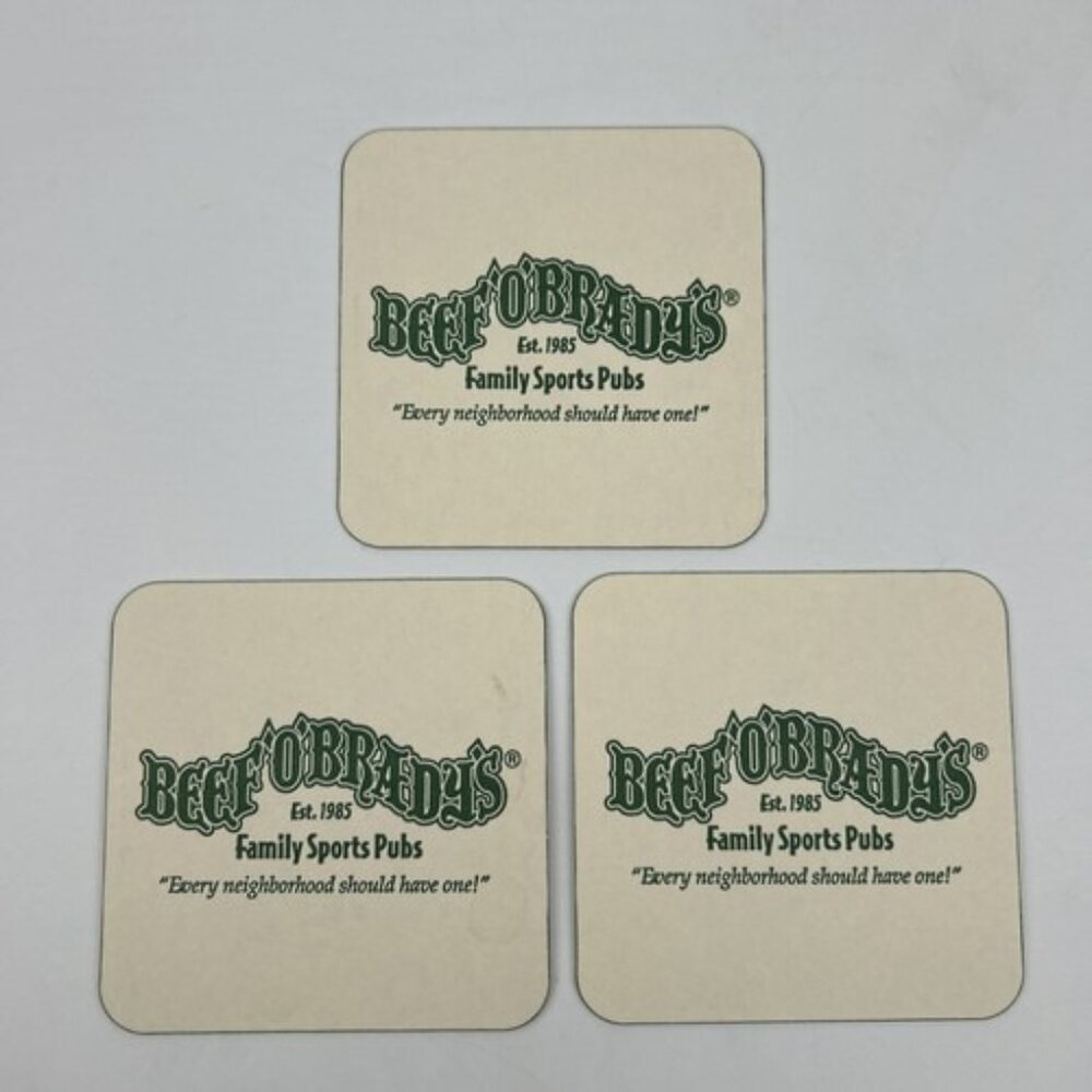 Beef 'O' Brady's Family Sports Pub Beer Coaster Lot of 3